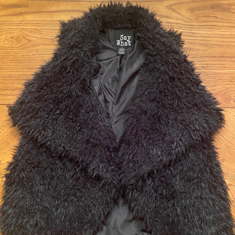 Faux black fur vest